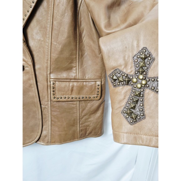 Reba Leather Jacket Blazer Studded Brown Women's size Large Western - Picture 2 of 4